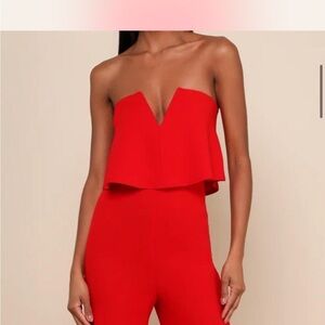 Lulu's Vibrant Red Strapless Jumpsuit